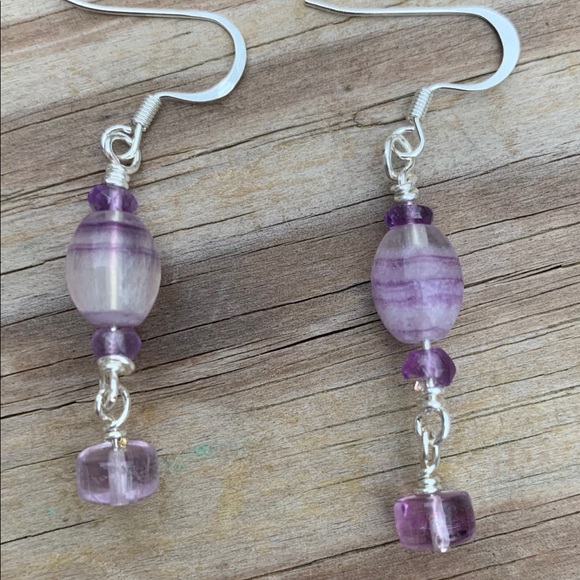 Purple Fluorite Earrings. Amethyst - Picture 5 of 6